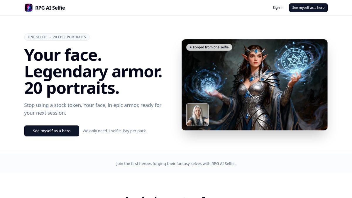 RPG AI Selfie website screenshot