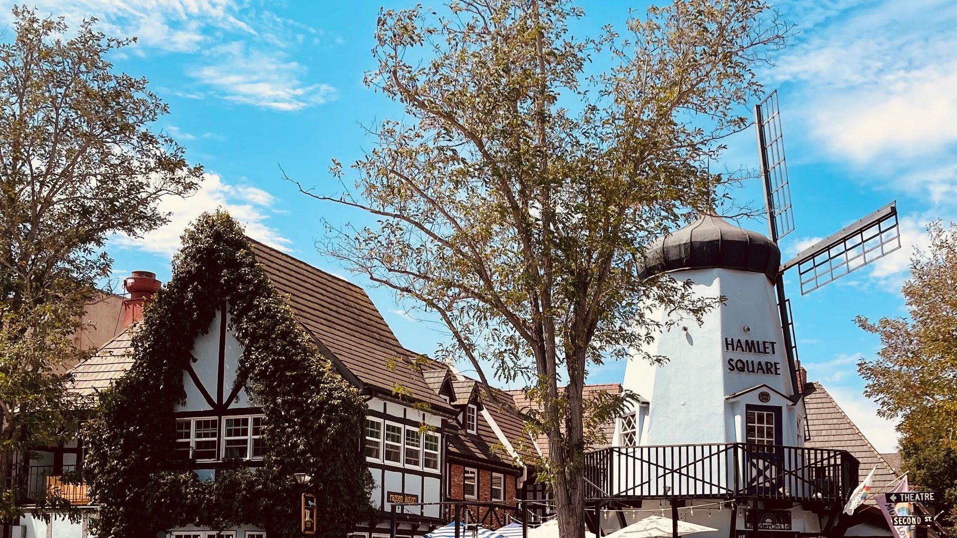 Danish-style village windmill and architecture like Solvang in the Santa Ynez Valley